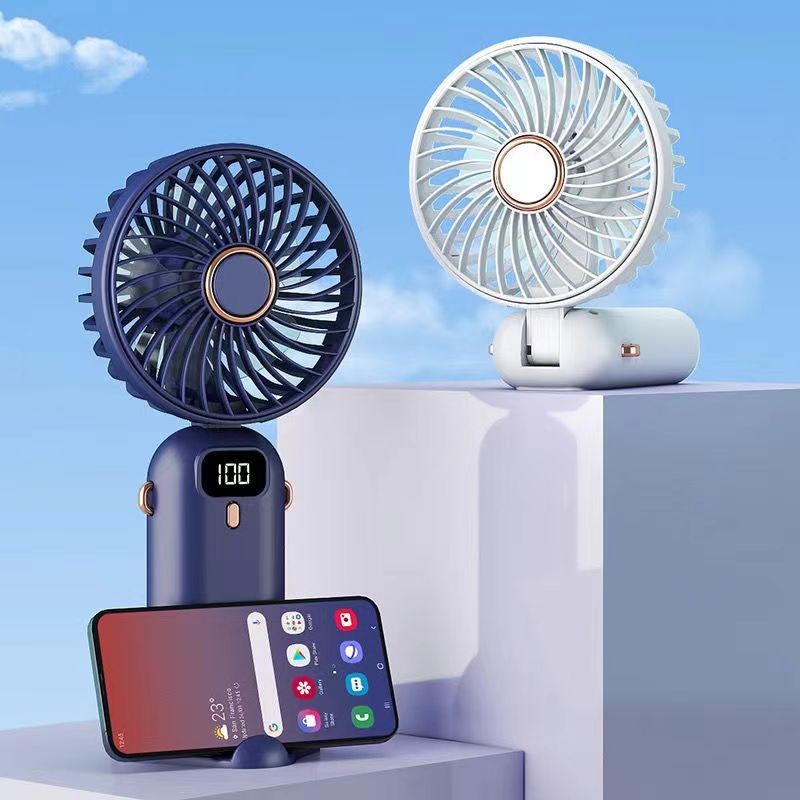 新款手持风扇数显迷你便携式挂脖小风扇usb充电折叠桌面风扇批发