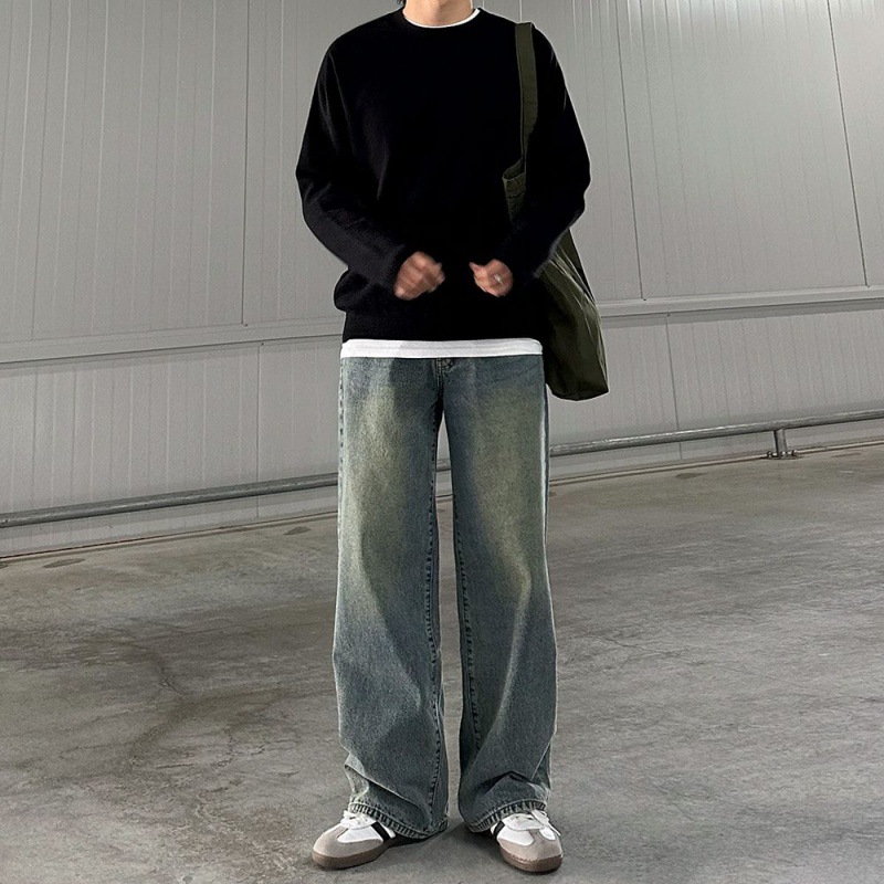 MYQ retro washed distressed jeans for men's autumn new style Korean trendy loose wide-leg straight-leg pants for casual wear Application Scenario