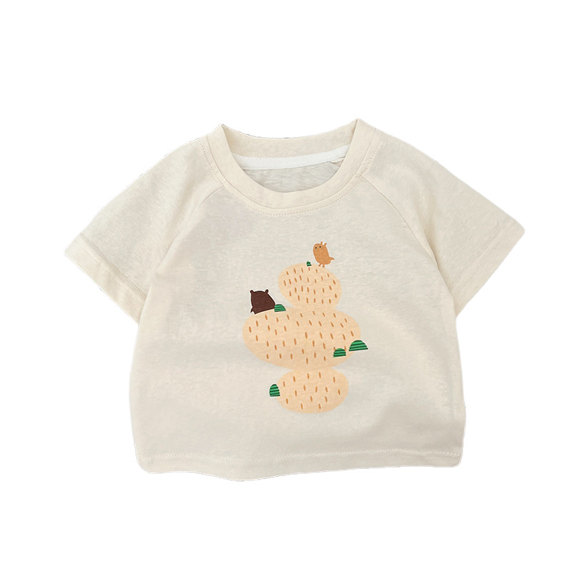 Baby summer short-sleeved set, Korean-style cool boy cartoon print casual thin T-shirt, baby versatile shorts Item Picture