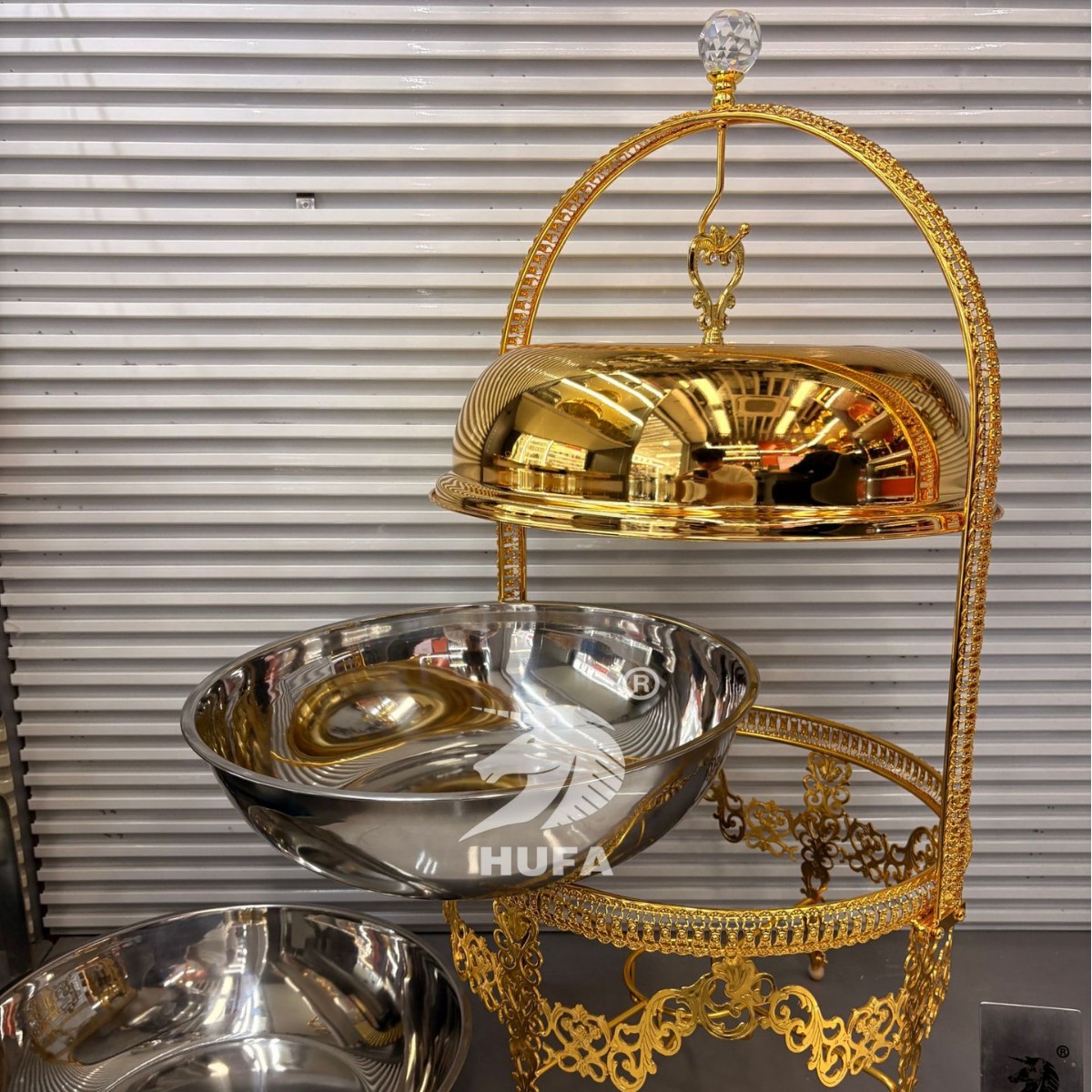 Cross-border stainless steel alcohol stove, hotel buffet stove, luxurious golden insulated stove, Chafing Dish details Picture