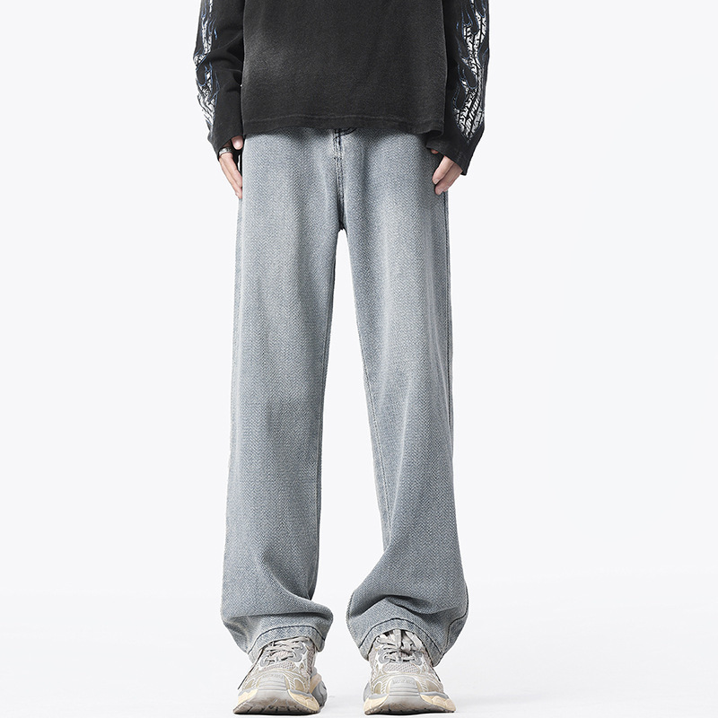 Retro and nostalgic, lightly washed, straight-leg, loose, irregular pants, loose cotton casual long pants, jeans for men Specification image