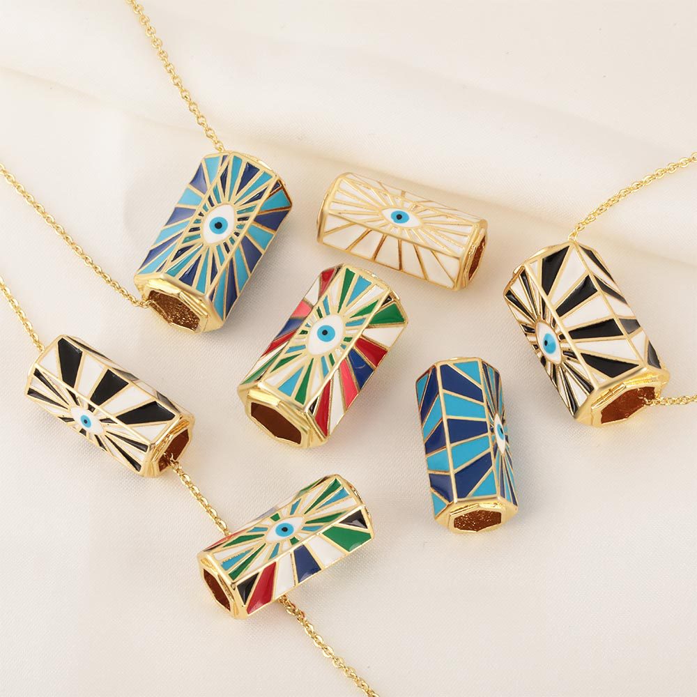 Wholesale of popular copper-inlaid micro-zircon hexagonal bead oil drip Devil's Eye pendant diy jewelry accessories from Europe and America full figure