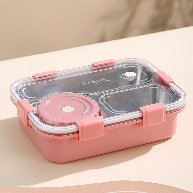 大三格镭射印简约款饭盒304不锈钢儿童小学生分格餐盘保温饭盒细节图