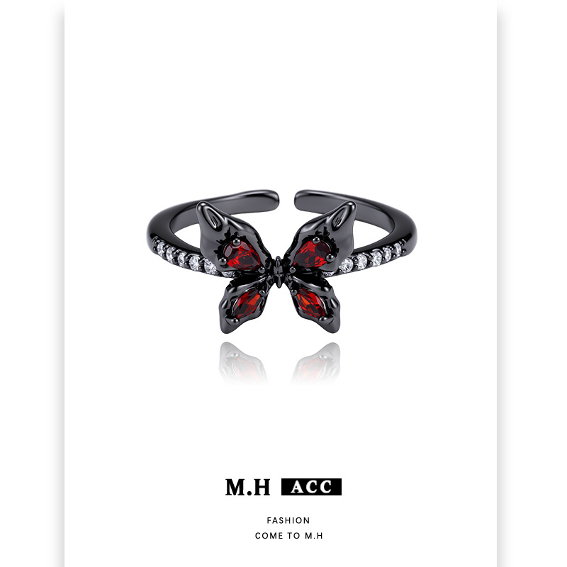 Retro dark style butterfly opening ring for women, fashionable and individual, sweet and cool, spicy girl style, niche and high-end index ring