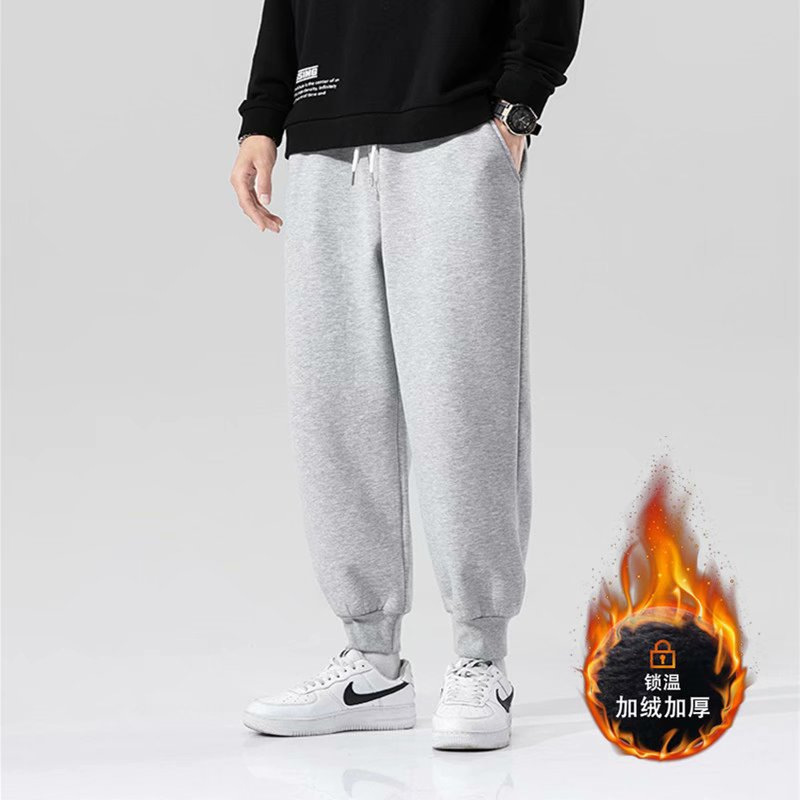Men's fleece pants for autumn and winter, new Korean-style plus-size one-piece consignment, trendy grey tapered casual sweatpants Application Scenario