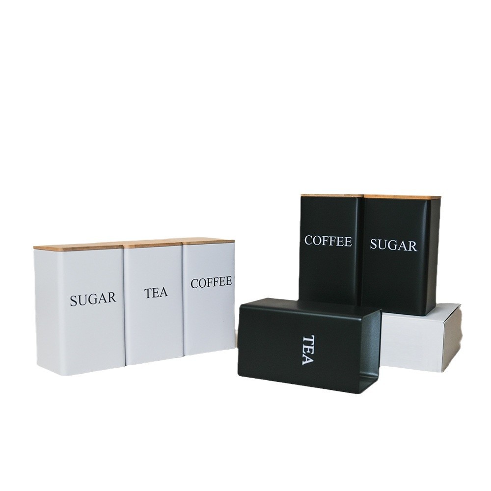 European and American style ins bamboo lid metal tin box, candy, coffee, tea, tinplate storage box, simple and creative storage box Item Picture