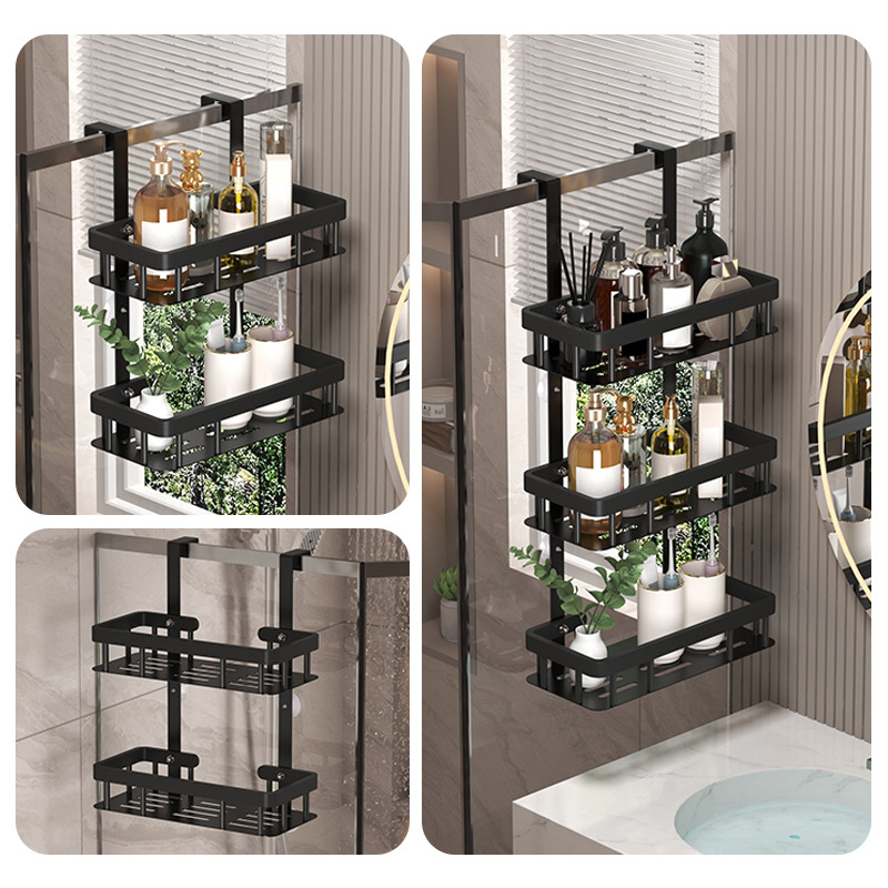 Bathroom storage rack, door rear hanging rack, wall-mounted three-layer body wash rack, toilet shower room, bathroom supplies storage rack Application Scenario