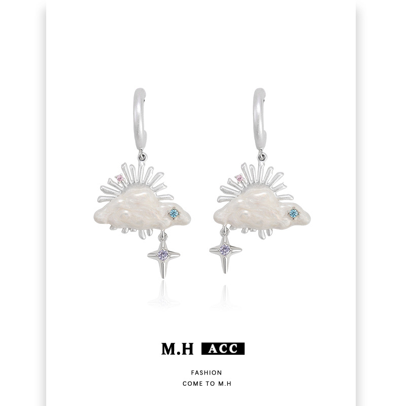 Cloud Gap Flying Crane Stud Earrings, a unique and versatile design with a high-end feel for women in an Instagram style. Original cloud earrings, 925 silver needle earrings