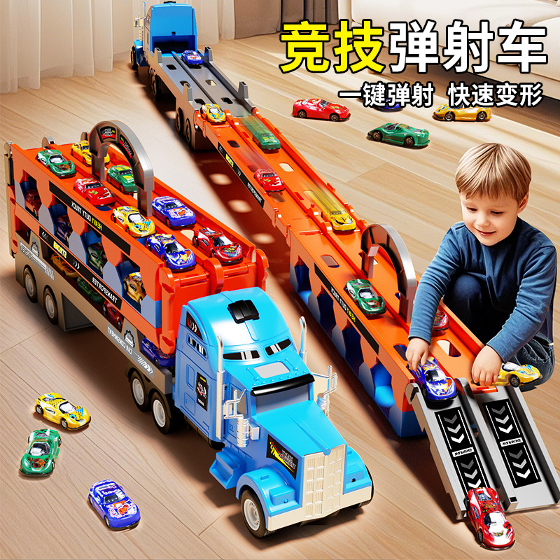 Cross-border deformation ejection large truck, container truck, toy folding double-track alloy vehicle, large inertial storage, gift Specification image