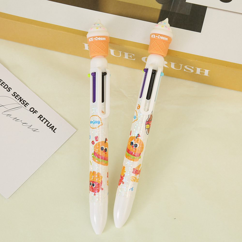Cartoon hamburger and cola shaped oil pen creative six-color press ballpoint pen cross-border girlish personalized gel pen Application Scenario