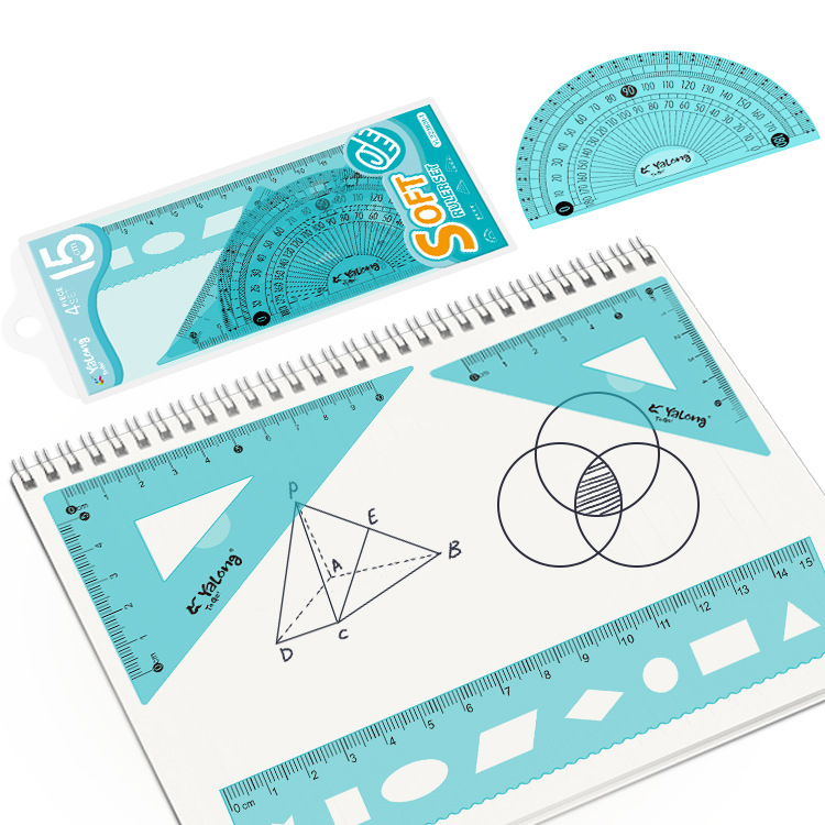 Yalong Cross-border wholesale flexible rulers, student stationery, geometric rulers 15 cm, plastic in multiple sizes, 4 pieces ruler sleeves details Picture