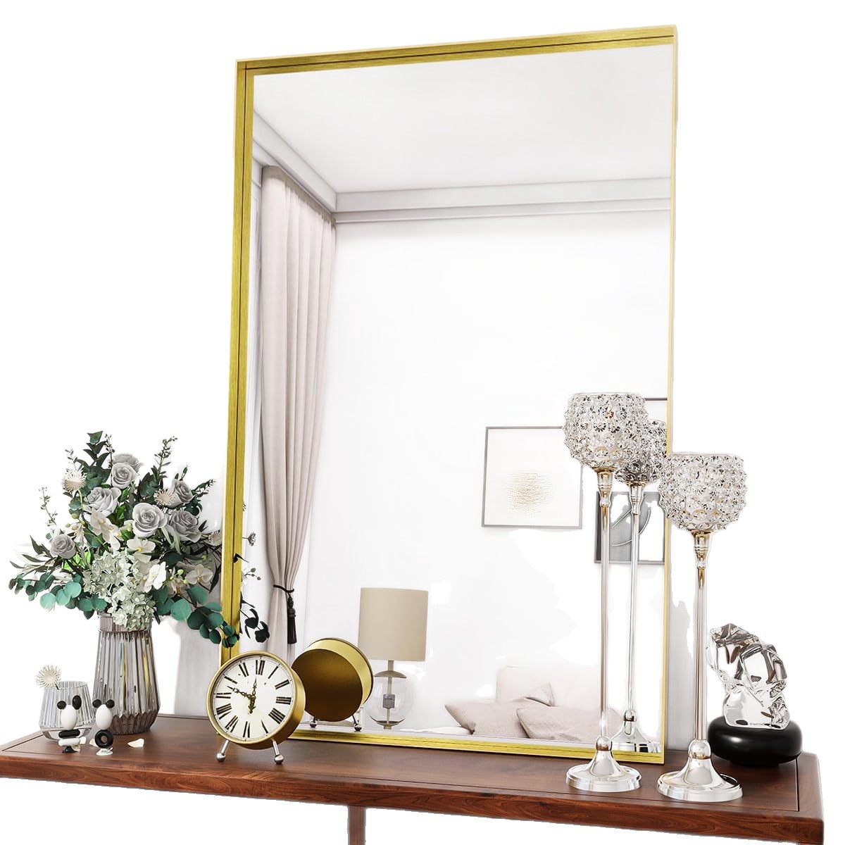 全身镜厂家轻奢风不锈钢钛金穿衣镜家用超白镜显高服装店显瘦镜子白底实物图