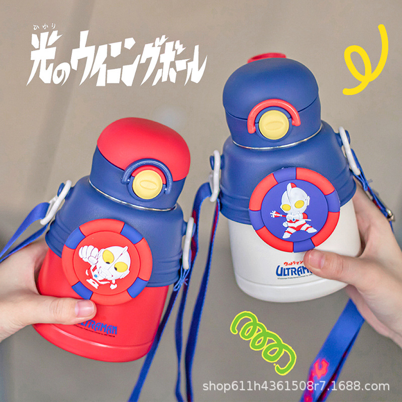 经典奥特曼316不锈钢保温杯带吸管儿童学生户外大容量儿童杯包邮细节图