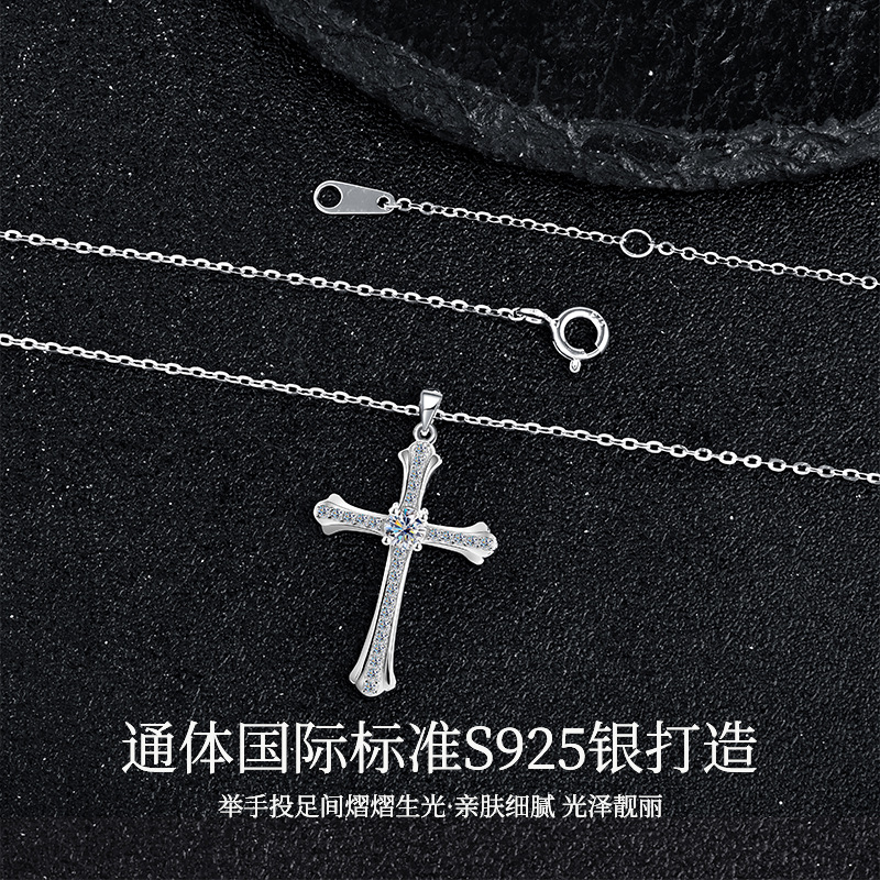 Zhuoheng Jewelry European and American S925 sterling silver cross pendant Necklace, ebay AliExpress collarbone chain, Christmas accessories wholesale, Mosan Specification image