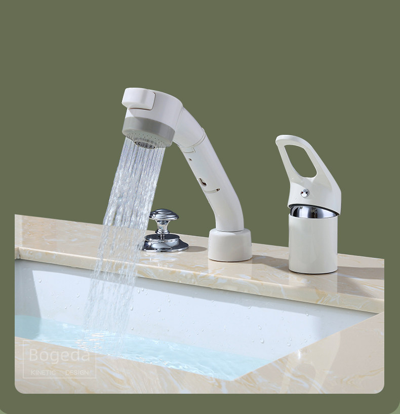 Levante el grifo extraíble lavabo de doble agujero grifo de agua fría y caliente blanco dos piezas giratorio lavabo multifuncional para lavar las manos Application Scenario