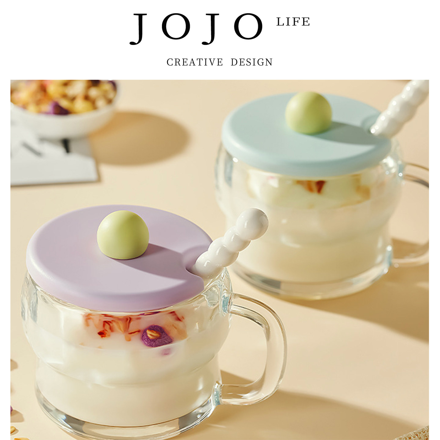 JOJO'S L. PD.eyelash. Transparent high appearance level cup, breakfast cup with lid, spoon, milk cup, Zhi Ta