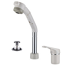 Levante el grifo extraíble lavabo de doble agujero grifo de agua fría y caliente blanco dos piezas giratorio lavabo multifuncional para lavar las manos Item Picture