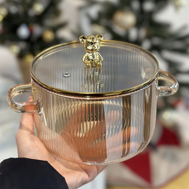 Olla de cristal oso olla a fuego abierto olla a fuego directo resistente a altas temperaturas olla pequeña olla de leche olla de vino olla de vidrio olla de sopa pequeña de dos orejas