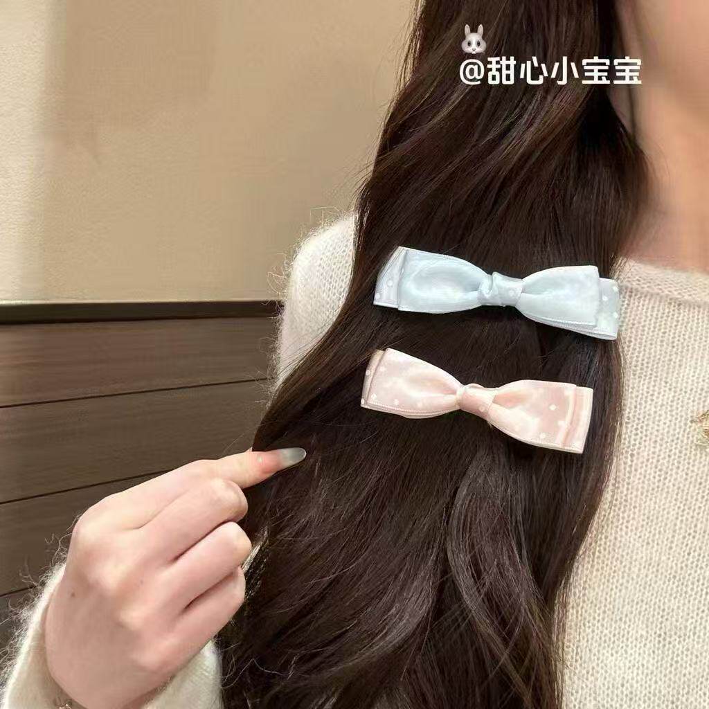 Spring and summer polka dot bow ducktail clip with a sweet and girlish heart, side bangs with a Korean ins-style fresh hair clip details Picture