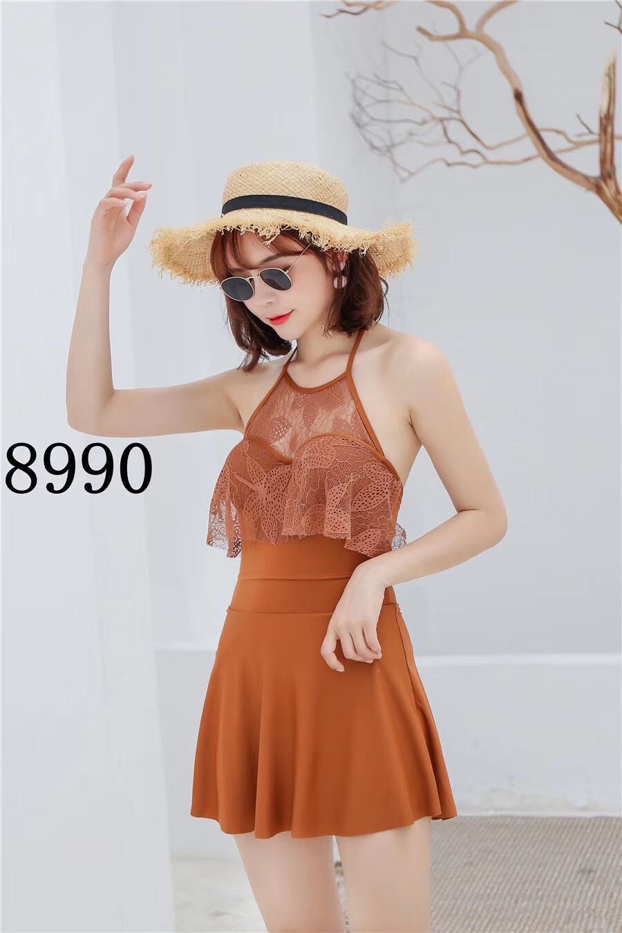 Model No. 8990 Swimsuit Milk Ribbon Steel Bracket Grey Brown Black Size Equal Code details Picture