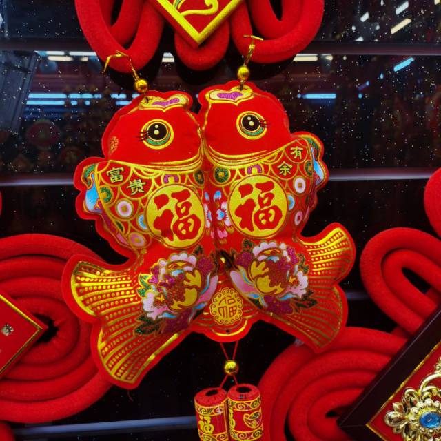 50寸喜上眉梢板结挂鱼流苏红福彩灯立体窗花细节图