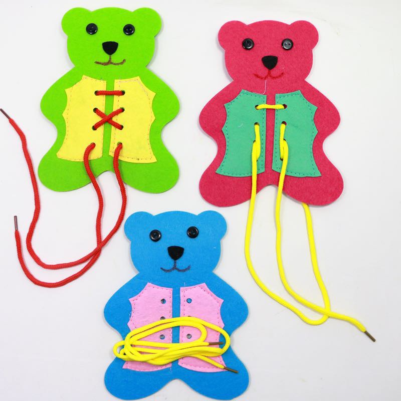 无纺布穿线小熊织布穿线小熊纽扣穿线幼儿园数学区玩具自制数数益智教具材料