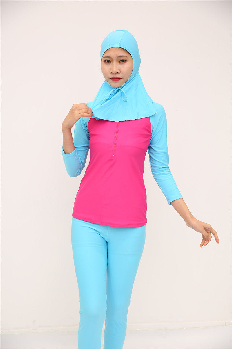 Muslim Long-Sleeved Trousers Nylon Swimsuit Women's Three-Piece Conservative Sun Protection details Picture