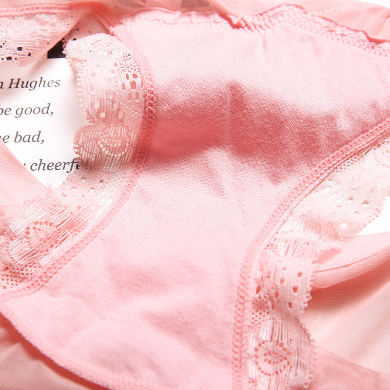 Women's Lace Lace Sheer Mesh Sexy Antibacterial Triangle Underwear Series Pink Specification drawing