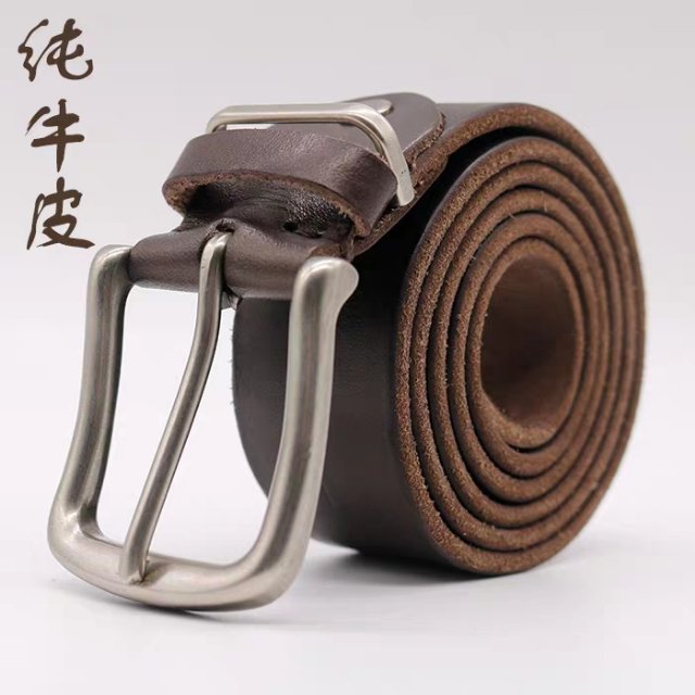 纯牛皮皮带男士真皮复古休闲牛皮腰带 头层牛皮针扣裤带手工皮带