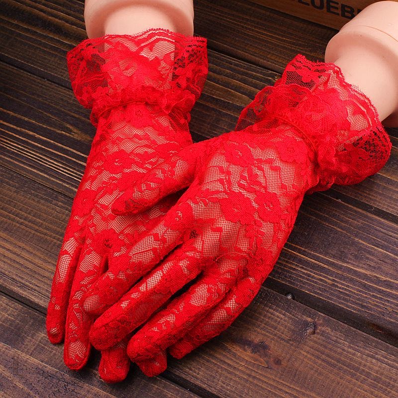 Korean summer women's driving sun protection gloves/Short lace gloves/Lace wedding gloves with lace in multiple colors details Picture