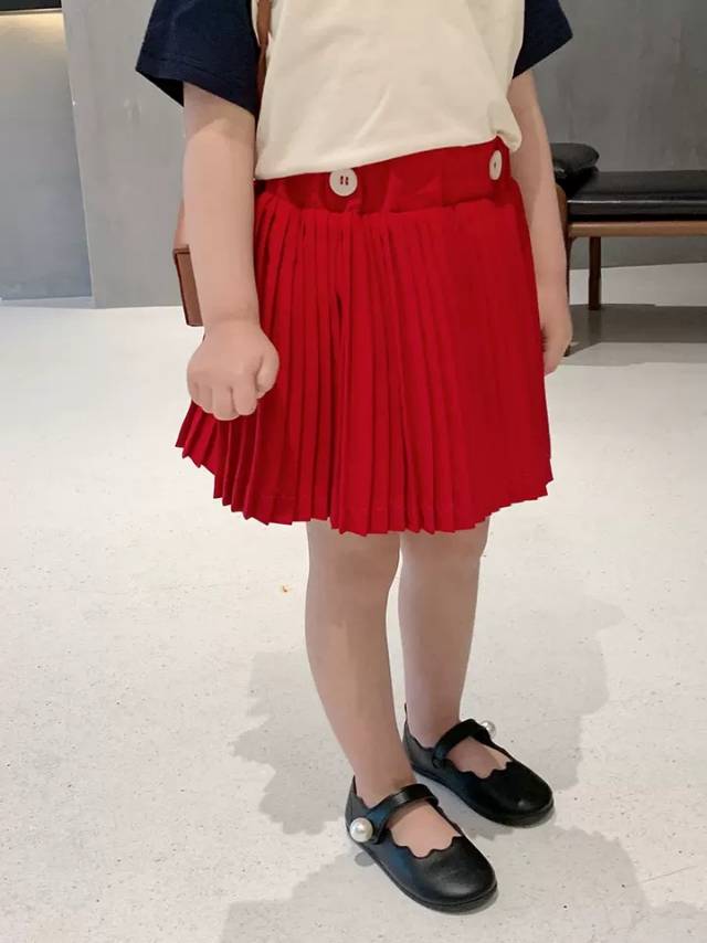 女童春装半身裙洋气宝宝小儿童夏季红色百褶裙薄款短裙春秋款童装