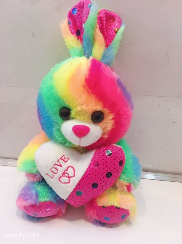 21公分彩虹熊抱心熊公仔毛绒玩具厂家批发