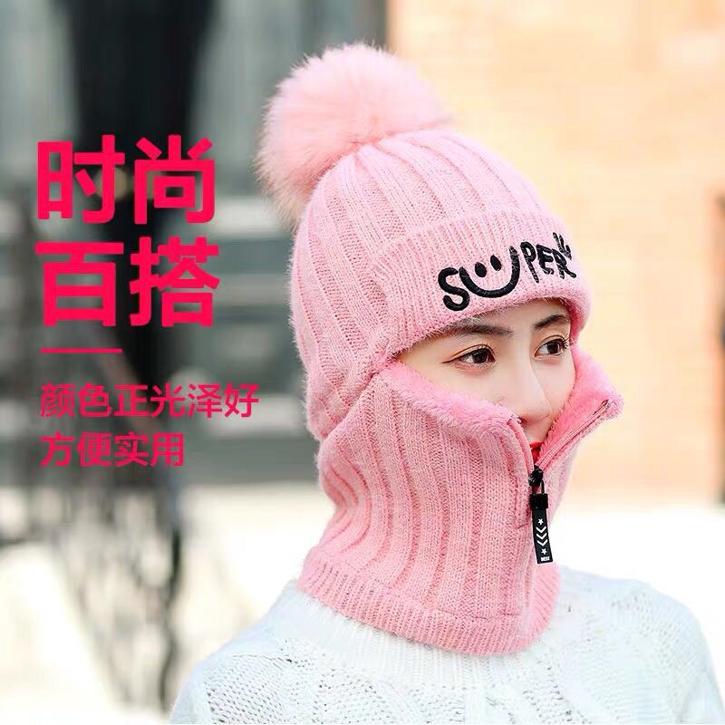 Girls Riding Hat Winter With Velvet Woven Plus Velvet Warm Woolen Hat Hat Women's Neck Set Simple Casual details Picture