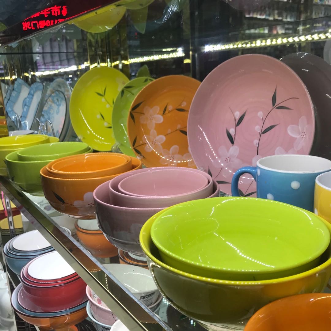 手绘彩色护边碗汤碗盘子适用于洗碗机电烤箱冰箱