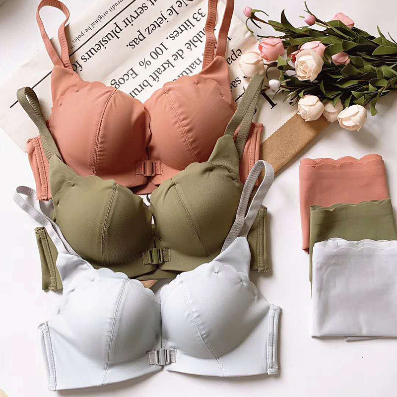 Cat-Ear Front Button Lingerie For Women Comfortable Breathable Sexy Push-Up No-Wire Anti-Sag Bra Set details Picture