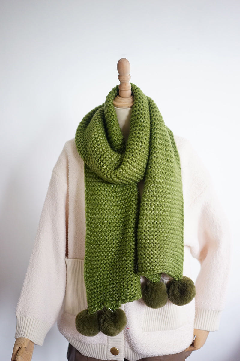 Avocado Green Scarf Thickened Thermal With Hairball Cute Specification drawing
