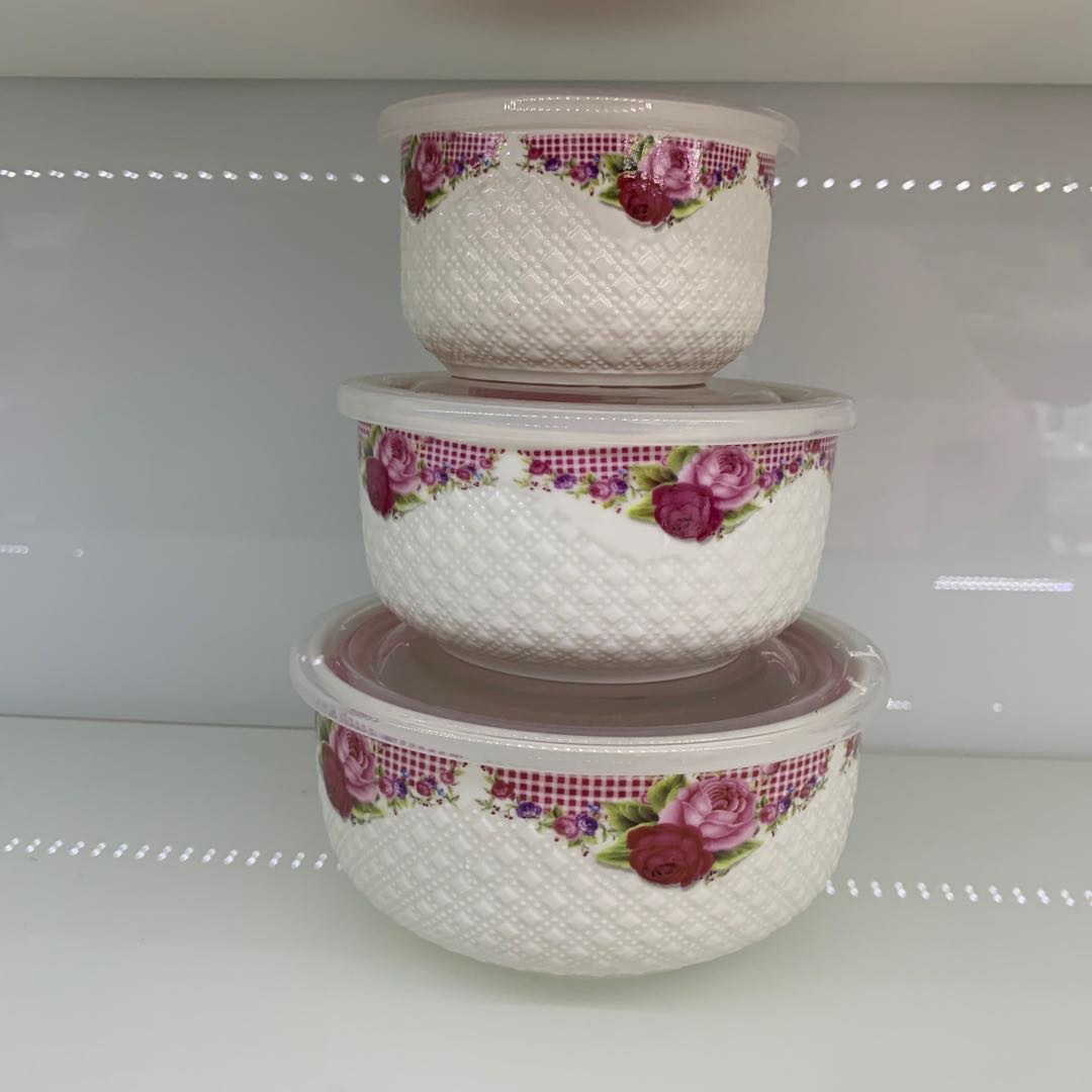 Japanese and Korean ceramic preservation bowl three-piece household microwave oven with cover portable instant noodle box gift tableware thumbnail