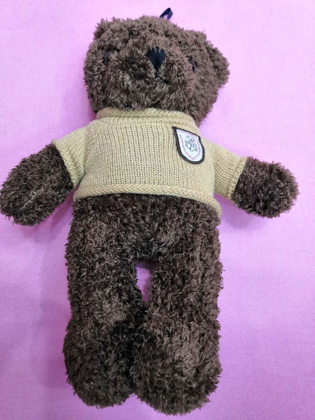 Brown teddy bear doll, little vest, plush little bear worker doll, Children's Day birthday gift