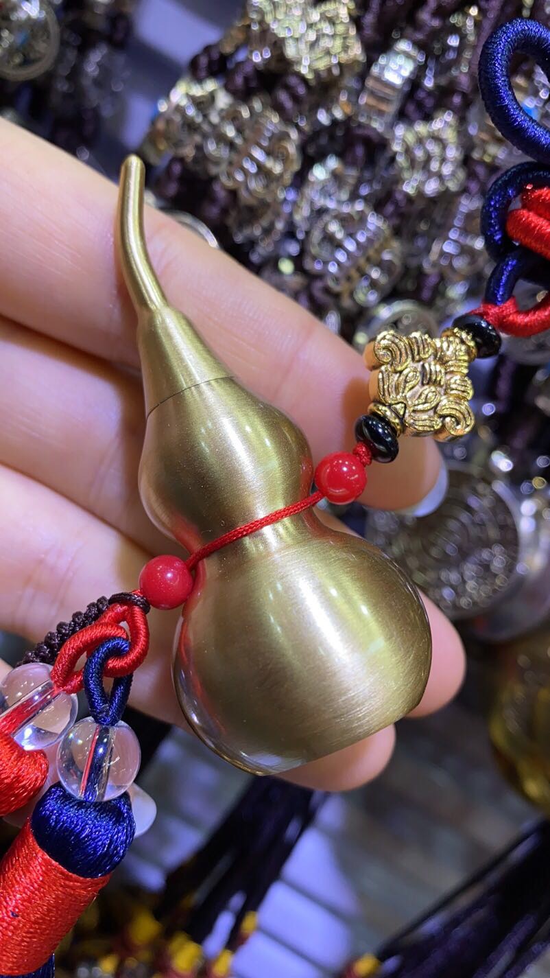 Pure copper gourd double-tassel car rearview mirror pendant details Picture