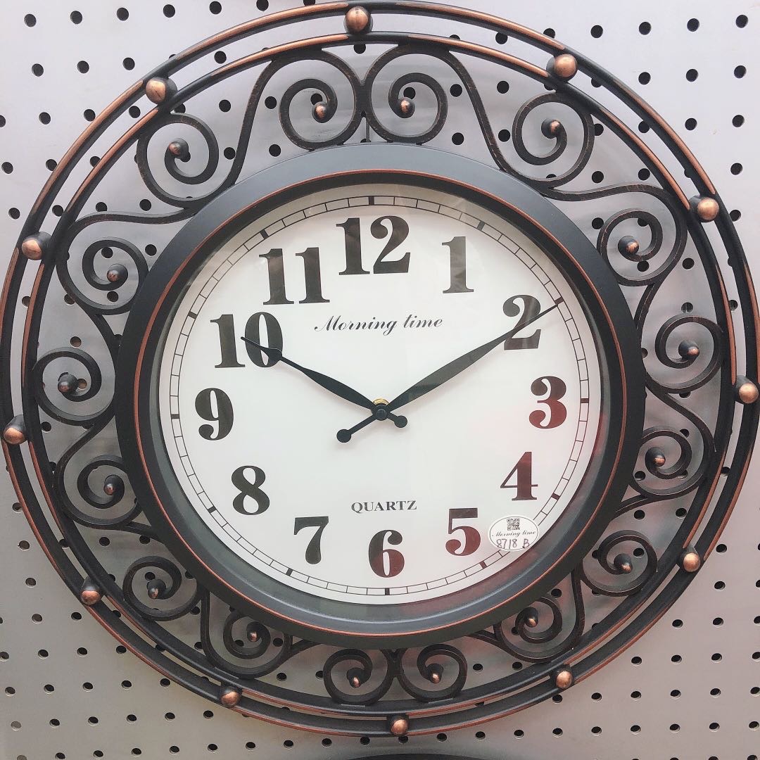 创意美式复古古铜色圆盘静音钟表挂钟客厅仿古欧式金属北欧装饰挂表个性时钟详情图1