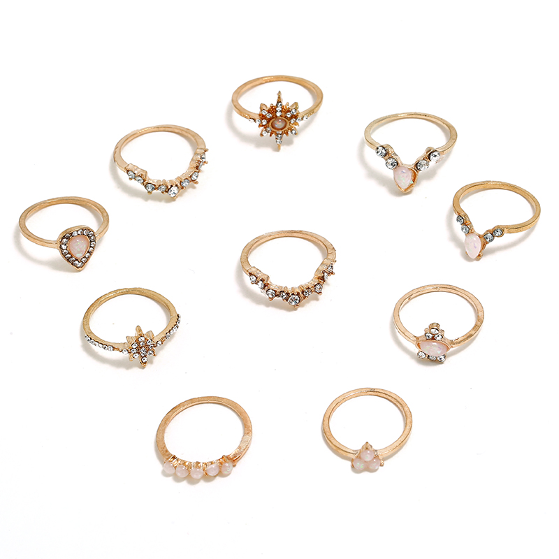 New cross-border water diamond, butterfly eye, fish bone, leaf and gold ring set details Picture
