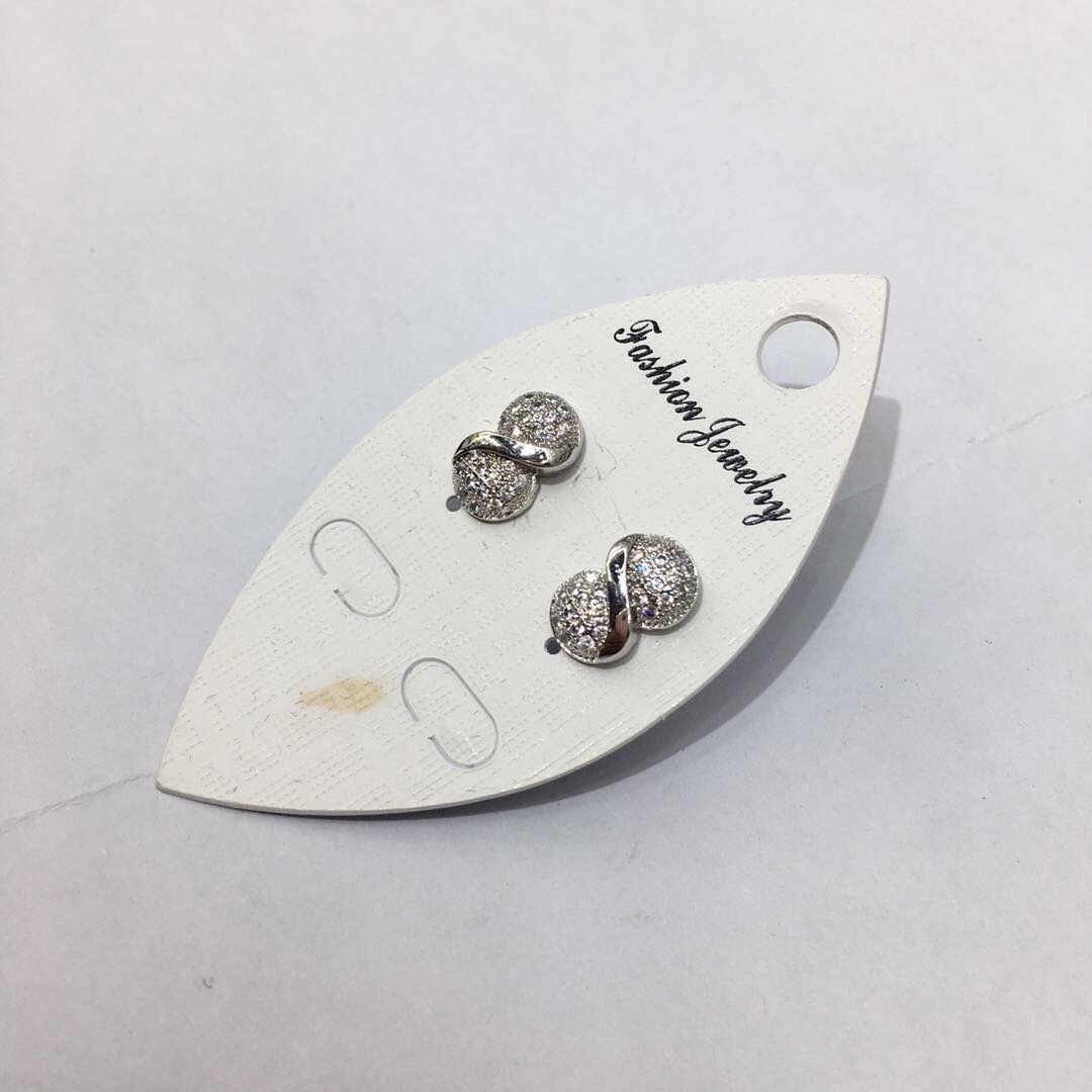 欧美畅销热卖葫芦形合金镀银微镶锆石成人耳钉厂家直销细节图