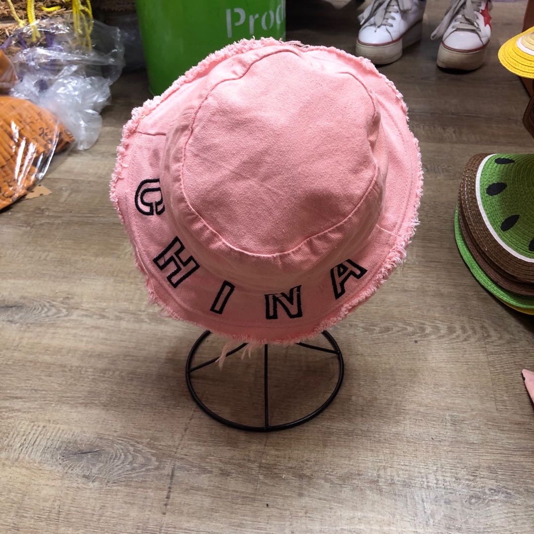 South Korea With The Same Solid Color Letter Raw Edge Children's Fisherman Hat Flat Big Eaves Wash Baby Basin Hat Fashion Hat Specification drawing