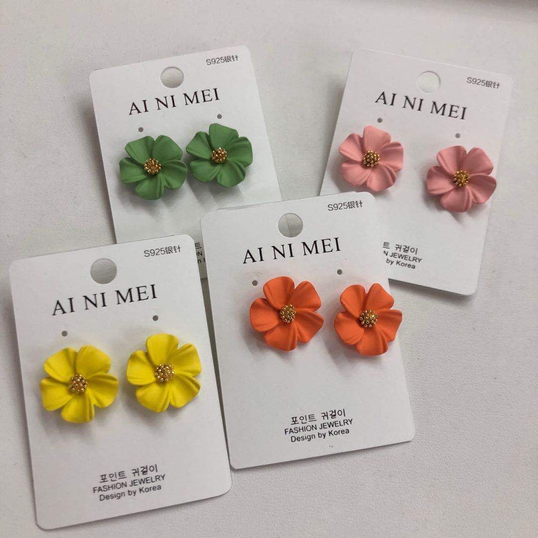 S925 Silver Needle Korean new candy-colored flower earrings, elegant and ethereal earrings, simple and versatile stud earrings
