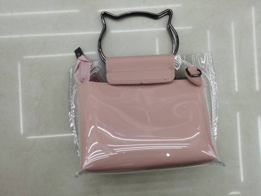 粉色pu双层个性女士手提包图