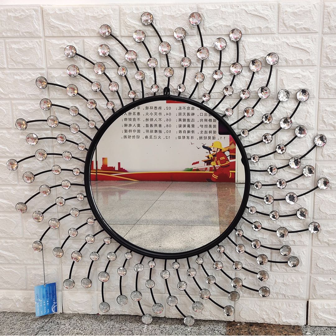 厂家手工金属太阳镜子背景墙装饰品镶钻金属圆镜