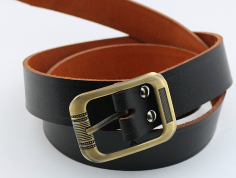 Men's cowhide belt, middle-aged and elderly one-piece two-layer leather alloy needle buckle belt, whole leather belt details Picture