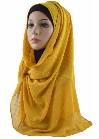 Women's Fashion Trend All-In-One Muslim Flock Pearl Chiffon Headscarf Specification drawing