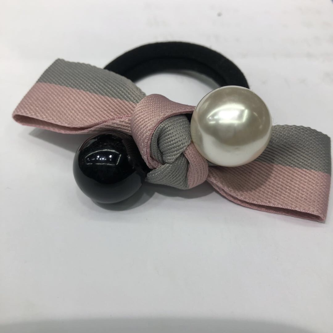 Korean version of the new ladies rubber bow lovely hair ring pearl head ring thumbnail