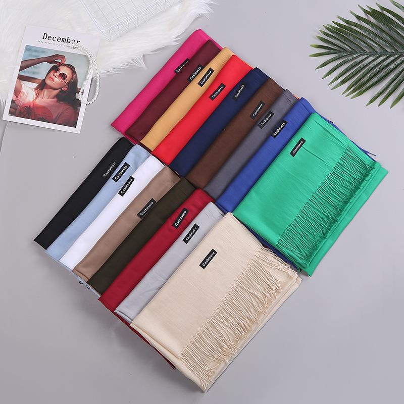 Korean version of literary fashion pure color terylene scarf women autumn thin versatile neck scarf women longer tassel air conditioning 1 thumbnail
